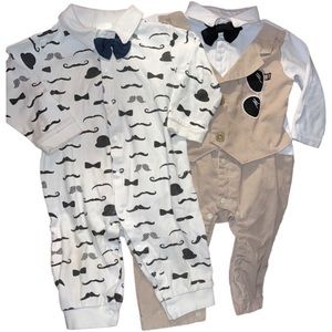 Mustache and bowler hat onesie and khaki suit with sunglasses size 86 (18-24mo)